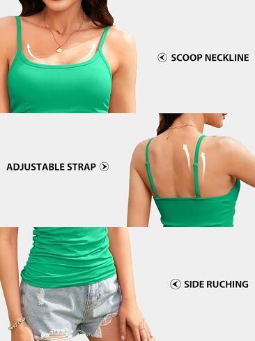 V FOR CITY Ribbed Camisole Tops for Women with Built-in Bra Adjustable Straps Cami Scoop Neck Side Ruched Layering Tanks in Saudi Arabia