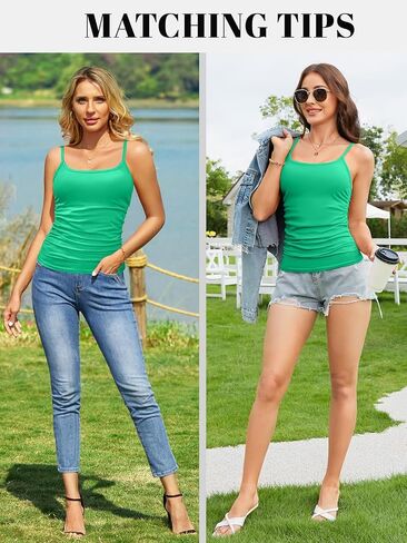 V FOR CITY Ribbed Camisole Tops for Women with Built-in Bra Adjustable Straps Cami Scoop Neck Side Ruched Layering Tanks in Saudi Arabia