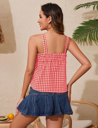 Cotton Gingham Tie Front Tank Tops for Women Girls Cute Plaid Tank Tops Casual Summer Going Out Top in Saudi Arabia