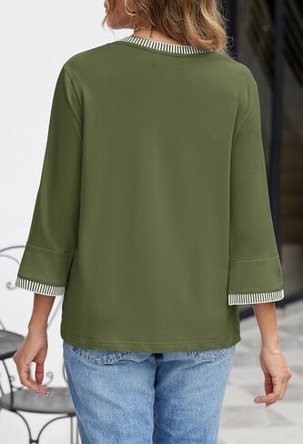 MEROKEETY Women's 3/4 Sleeve Tops Dressy Casual Crew Neck Color Block Loose Trendy Blouses T Shirts in Saudi Arabia