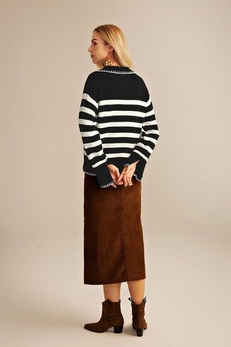 GRACE KARIN Womens Fall Fashion 2024 Sweater Long Sleeve Striped Contrast V Neck Knit Pullover Tops Trend Outfits in Saudi Arabia