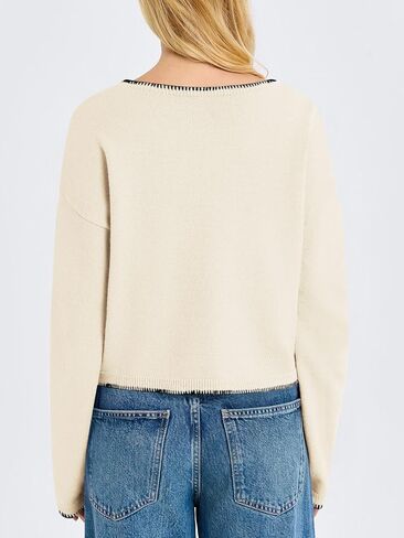 Saodimallsu Womens Cropped V Neck Sweater 2024 Fall Trendy Long Sleeve Loose Knit Pullover Crop Top Sweaters in Saudi Arabia