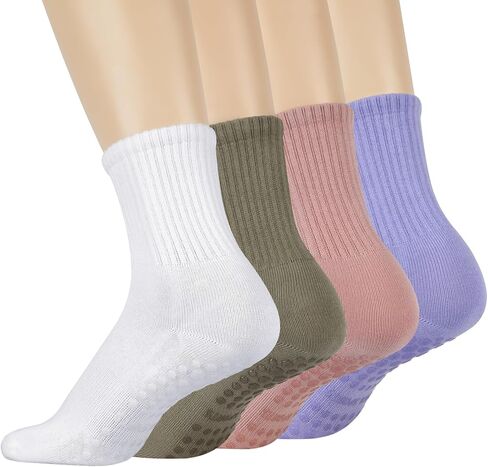 Pilates Yoga Socks with Grips for Women - Crew Length Ballet Barre Socks - Sticky Workout Hospital Socks in Saudi Arabia
