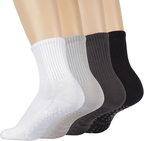 Pilates Yoga Socks with Grips for Women - Crew Length Ballet Barre Socks - Sticky Workout Hospital Socks in Saudi Arabia