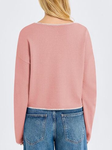 Saodimallsu Womens Cropped V Neck Sweater 2024 Fall Trendy Long Sleeve Loose Knit Pullover Crop Top Sweaters in Saudi Arabia