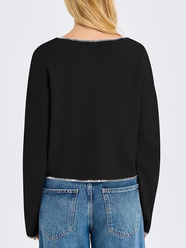 Saodimallsu Womens Cropped V Neck Sweater 2024 Fall Trendy Long Sleeve Loose Knit Pullover Crop Top Sweaters in Saudi Arabia