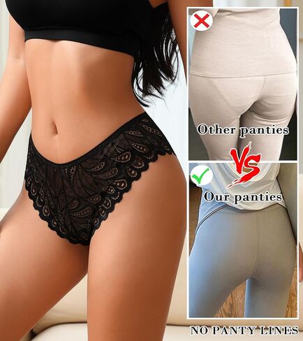 Lace Underwear for Women High Waisted Sexy Cheeky Hipster Panties Breathable Wicking Bikini Briefs, 3 Pack in Kuwait