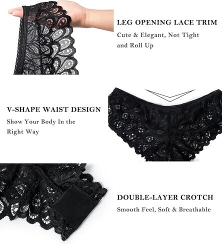 Lace Underwear for Women High Waisted Sexy Cheeky Hipster Panties Breathable Wicking Bikini Briefs, 3 Pack in Kuwait