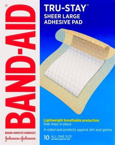 ضمادات لاصقة Tru-Stay من العلامة التجارية Band-Aid، ضمادات معقمة كبيرة للعناية بالجروح، حجم كبير، 10 قيراط in Kuwait