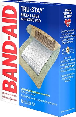 ضمادات لاصقة Tru-Stay من العلامة التجارية Band-Aid، ضمادات معقمة كبيرة للعناية بالجروح، حجم كبير، 10 قيراط in Kuwait