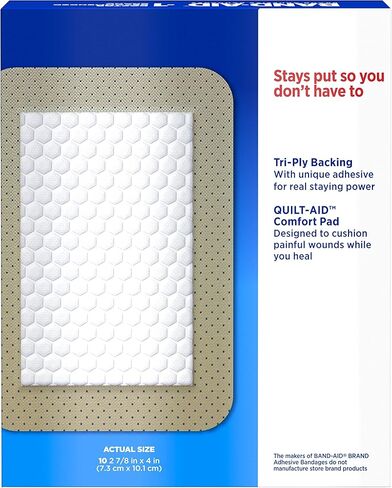 ضمادات لاصقة Tru-Stay من العلامة التجارية Band-Aid، ضمادات معقمة كبيرة للعناية بالجروح، حجم كبير، 10 قيراط in Kuwait