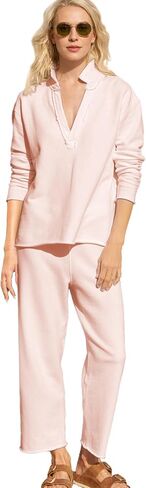 Two Piece Sets for Women Long Sleeve V Neck Tops Casual Sweatpants Lounge Travel Set Cozy Outfit in Saudi Arabia