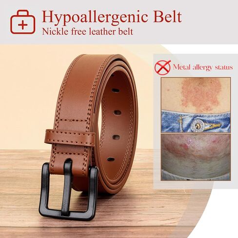 XZQTIVE Men’s Metal Free Belt Hypoallergenic Leather Belts For Jeans Dress Nickle Free TSA Belt With Black Buckle in Saudi Arabia