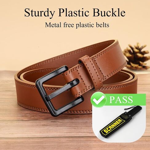 XZQTIVE Men’s Metal Free Belt Hypoallergenic Leather Belts For Jeans Dress Nickle Free TSA Belt With Black Buckle in Saudi Arabia