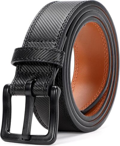 XZQTIVE Men’s Metal Free Belt Hypoallergenic Leather Belts For Jeans Dress Nickle Free TSA Belt With Black Buckle in Saudi Arabia