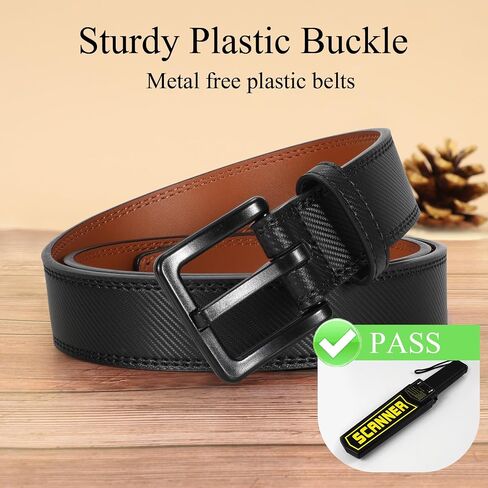 XZQTIVE Men’s Metal Free Belt Hypoallergenic Leather Belts For Jeans Dress Nickle Free TSA Belt With Black Buckle in Saudi Arabia