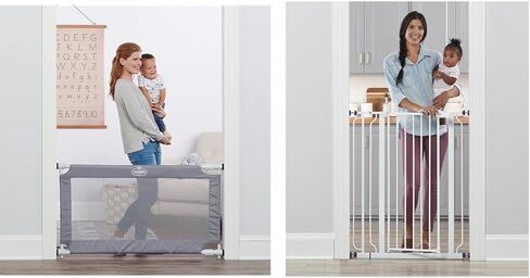Regalo 50" Extra Wide Gray Expandable Mesh Gate, Pressure Mounted, includes Rubber Bumpers & Easy Step 36" Extra Tall Walk Thru Baby Gate, includes 4-Inch Extension Kit in Kuwait