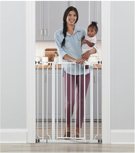 Regalo 50" Extra Wide Gray Expandable Mesh Gate, Pressure Mounted, includes Rubber Bumpers & Easy Step 36" Extra Tall Walk Thru Baby Gate, includes 4-Inch Extension Kit in Kuwait