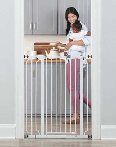 Regalo 50" Extra Wide Gray Expandable Mesh Gate, Pressure Mounted, includes Rubber Bumpers & Easy Step 36" Extra Tall Walk Thru Baby Gate, includes 4-Inch Extension Kit in Kuwait