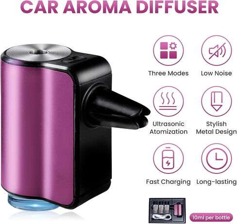 Smart Car Air Freshener with 3 pcs Essential Oil, Three Modes Intelligent Car Aroma Diffuser, Aromatizante para Carro, Black in Saudi Arabia