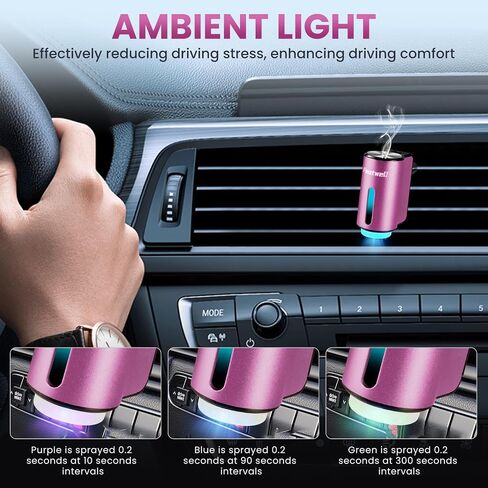 Smart Car Air Freshener with 3 pcs Essential Oil, Three Modes Intelligent Car Aroma Diffuser, Aromatizante para Carro, Black in Saudi Arabia