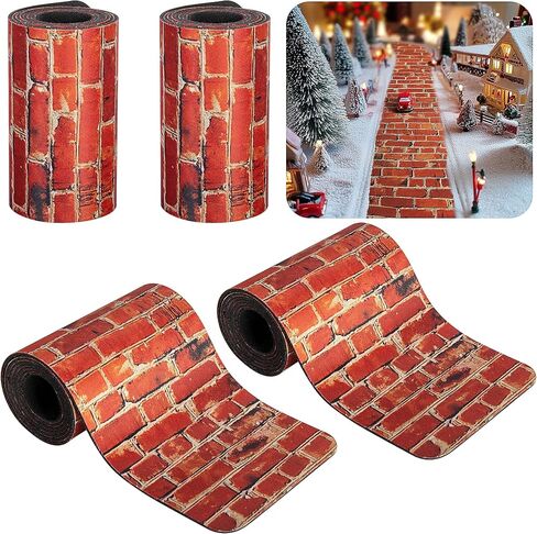 Iceyyyy 4 Pcs Christmas Village Red Brick Road-47.2 x 4.7 Inch Cuttable Christmas Village Landscape Road-Miniature Xmas Villages Accessories for DIY Home Garden Street Landscape Decorations in Kuwait