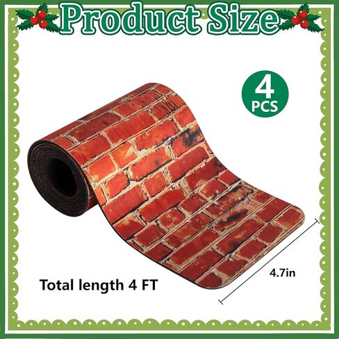 Iceyyyy 4 Pcs Christmas Village Red Brick Road-47.2 x 4.7 Inch Cuttable Christmas Village Landscape Road-Miniature Xmas Villages Accessories for DIY Home Garden Street Landscape Decorations in Kuwait