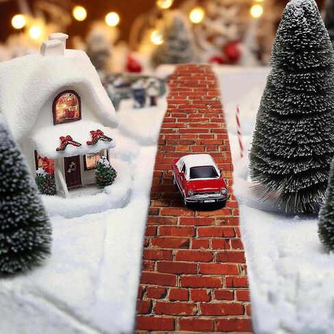 Iceyyyy 4 Pcs Christmas Village Red Brick Road-47.2 x 4.7 Inch Cuttable Christmas Village Landscape Road-Miniature Xmas Villages Accessories for DIY Home Garden Street Landscape Decorations in Kuwait