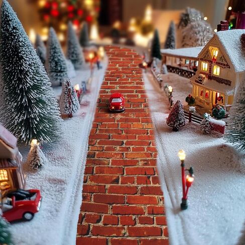 Iceyyyy 4 Pcs Christmas Village Red Brick Road-47.2 x 4.7 Inch Cuttable Christmas Village Landscape Road-Miniature Xmas Villages Accessories for DIY Home Garden Street Landscape Decorations in Kuwait