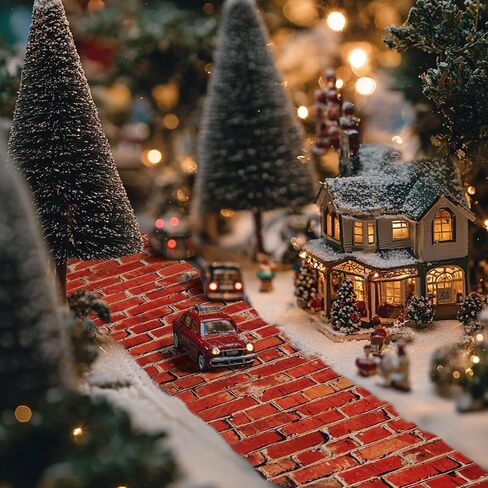 Iceyyyy 4 Pcs Christmas Village Red Brick Road-47.2 x 4.7 Inch Cuttable Christmas Village Landscape Road-Miniature Xmas Villages Accessories for DIY Home Garden Street Landscape Decorations in Kuwait