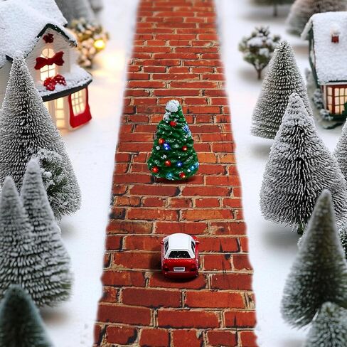 Iceyyyy 4 Pcs Christmas Village Red Brick Road-47.2 x 4.7 Inch Cuttable Christmas Village Landscape Road-Miniature Xmas Villages Accessories for DIY Home Garden Street Landscape Decorations in Kuwait