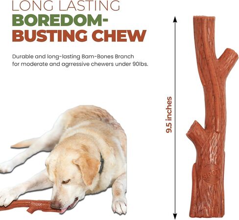 SPOT Bam-Bones Plus Branch -Bamboo Fiber & Nylon, Durable Long Lasting Dog Chew for Aggressive Chewers – Great Toy for Adult Dogs & Teething Puppies Under 60lbs, Non-Splintering, 5.75in, Beef Flavor in Kuwait