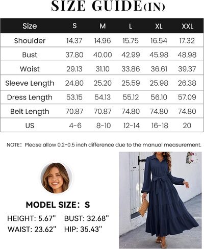 dowerme Women's Fall Dresses 2024 Long Sleeve V Neck Button Down Belted A-Line Flowy Ruffle Maxi Shirt Dress with Pocket in Saudi Arabia