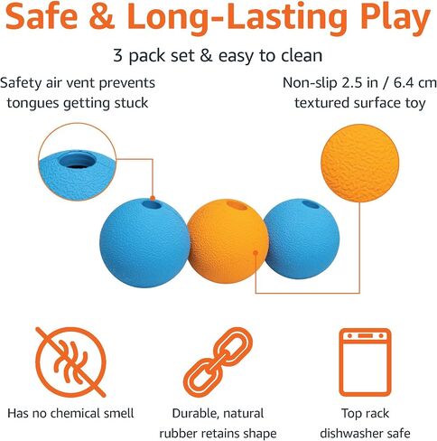 Amazon Basics Interactive Bouncy Durable Rubber Dog Toy Balls, 2.5 inch, Multi-Color Blue/Orange, Pack of 10 in Kuwait