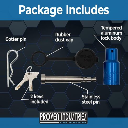 Proven Industries Model HL1 Receiver Hitch Pin Lock, Fits 2-Inch or 2 1/2-Inch Receivers, Stainless Steel Pin, Made in The USA, (Black) in Saudi Arabia