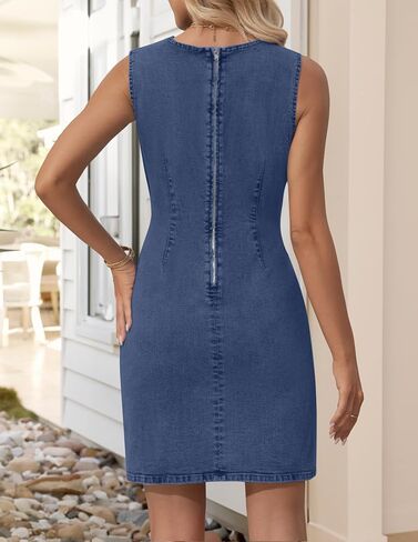 NENONA Women's 2024 Sleeveless Crew Neck Denim Dress Bodycon Corset Stretchy Mini Jean Dresses in Saudi Arabia