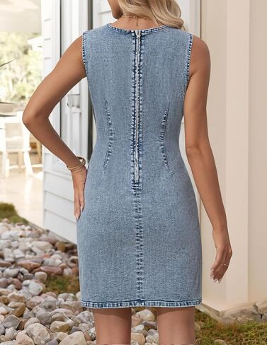 NENONA Women's 2024 Sleeveless Crew Neck Denim Dress Bodycon Corset Stretchy Mini Jean Dresses in Saudi Arabia