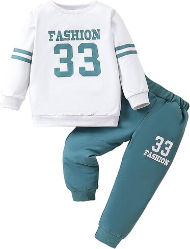 Toddler Boys Clothes Letter Graphic Sweatshirt Top + Sweatpants 2PC Fall Winter Outfits Pant Set in Saudi Arabia