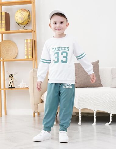 Toddler Boys Clothes Letter Graphic Sweatshirt Top + Sweatpants 2PC Fall Winter Outfits Pant Set in Saudi Arabia