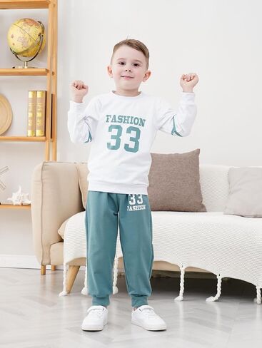 Toddler Boys Clothes Letter Graphic Sweatshirt Top + Sweatpants 2PC Fall Winter Outfits Pant Set in Saudi Arabia