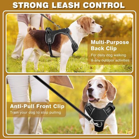 WINSEE Dog/Pet Harnesses No Pull with Dog Collar, Adjustable Reflective Oxford Outdoor Vest, Front/Back Leash Clips for Small, Medium, Large, Extra Large Dogs, Easy Control Handle for Walking in Saudi Arabia