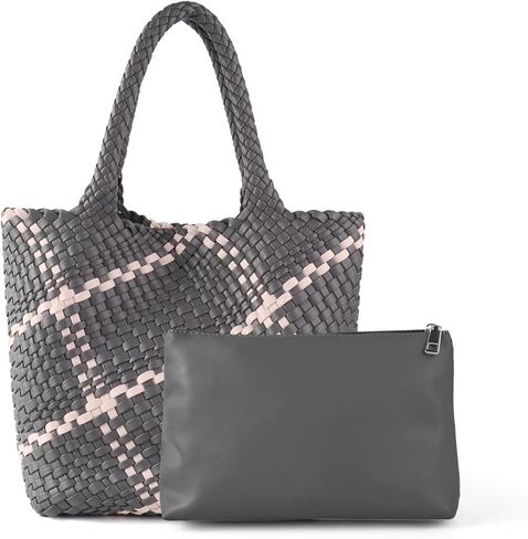 حقيبة يد منسوجة من جلد البولي يوريثان للنساء مع محفظة، حقيبة كتف كبيرة ناعمة، حقيبة مصنوعة يدويًا، حقيبة صيفية للشاطئ تحت الإبط in Kuwait