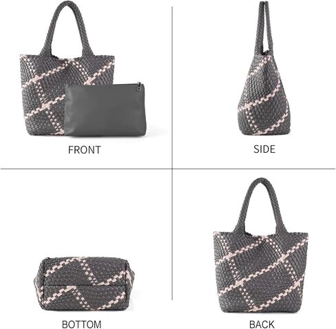 حقيبة يد منسوجة من جلد البولي يوريثان للنساء مع محفظة، حقيبة كتف كبيرة ناعمة، حقيبة مصنوعة يدويًا، حقيبة صيفية للشاطئ تحت الإبط in Kuwait