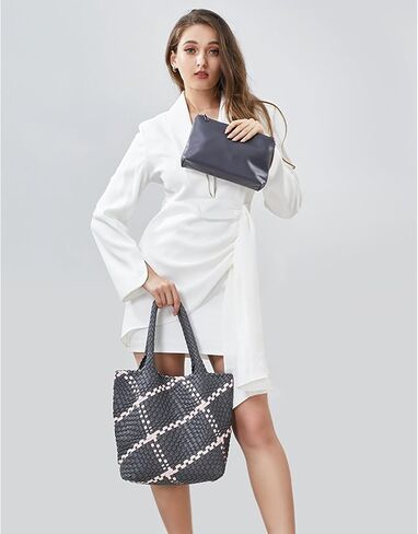 حقيبة يد منسوجة من جلد البولي يوريثان للنساء مع محفظة، حقيبة كتف كبيرة ناعمة، حقيبة مصنوعة يدويًا، حقيبة صيفية للشاطئ تحت الإبط in Kuwait