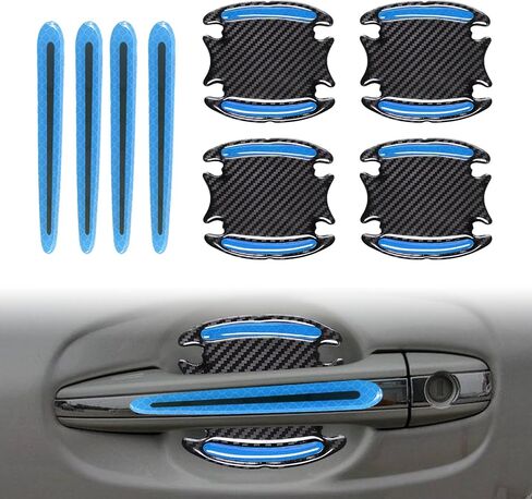8pcs Car Door Handle Paint Scratch Protector Sticker, Universal 3D Carbon Fiber Auto Door Handle Scratch Cover Guard, Protective Film Pad with Safety Reflective Strips(Red) in Saudi Arabia