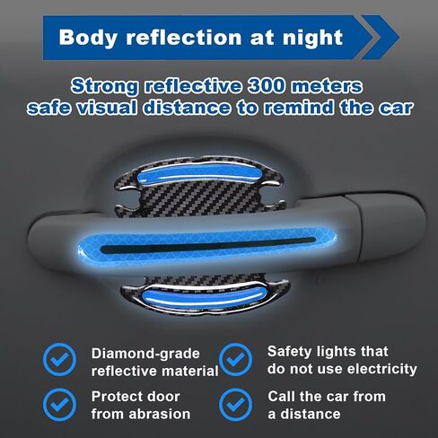 8pcs Car Door Handle Paint Scratch Protector Sticker, Universal 3D Carbon Fiber Auto Door Handle Scratch Cover Guard, Protective Film Pad with Safety Reflective Strips(Red) in Saudi Arabia