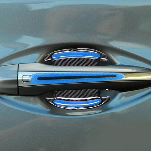8pcs Car Door Handle Paint Scratch Protector Sticker, Universal 3D Carbon Fiber Auto Door Handle Scratch Cover Guard, Protective Film Pad with Safety Reflective Strips(Red) in Saudi Arabia
