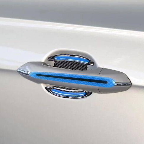 8pcs Car Door Handle Paint Scratch Protector Sticker, Universal 3D Carbon Fiber Auto Door Handle Scratch Cover Guard, Protective Film Pad with Safety Reflective Strips(Red) in Saudi Arabia