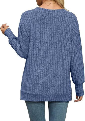 Womens Sweaters V Neck Long Sleeve Shirts Loose Casual Fall Fashion Sweatshirts in Saudi Arabia