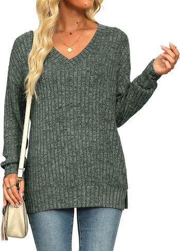 Womens Sweaters V Neck Long Sleeve Shirts Loose Casual Fall Fashion Sweatshirts in Saudi Arabia